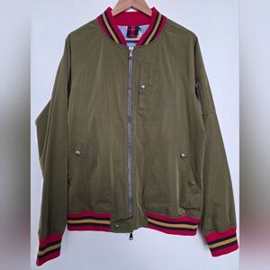 NEW Cremieux 38 Mercer St. Men's XL Bomber Jacket - Olive w/ Orange Print